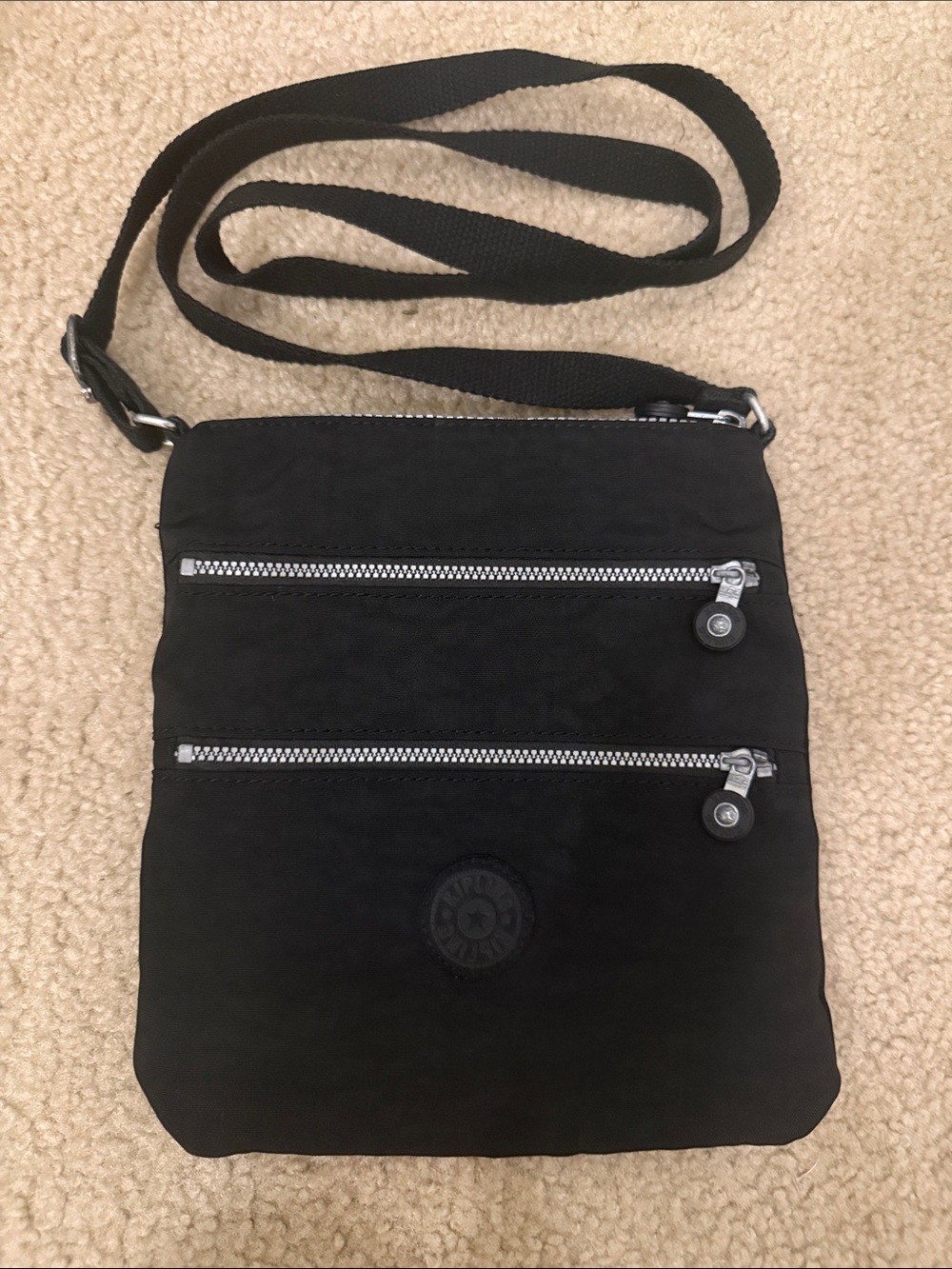 Kipling Black Mini Crossbody Bag with Silver Zippers